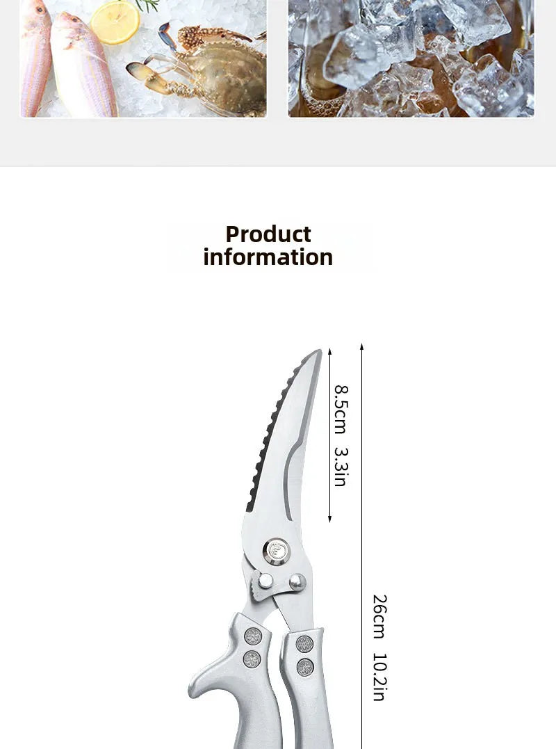 Tesoura de Cozinha Trinchante Multiuso em Aço Inoxidável
