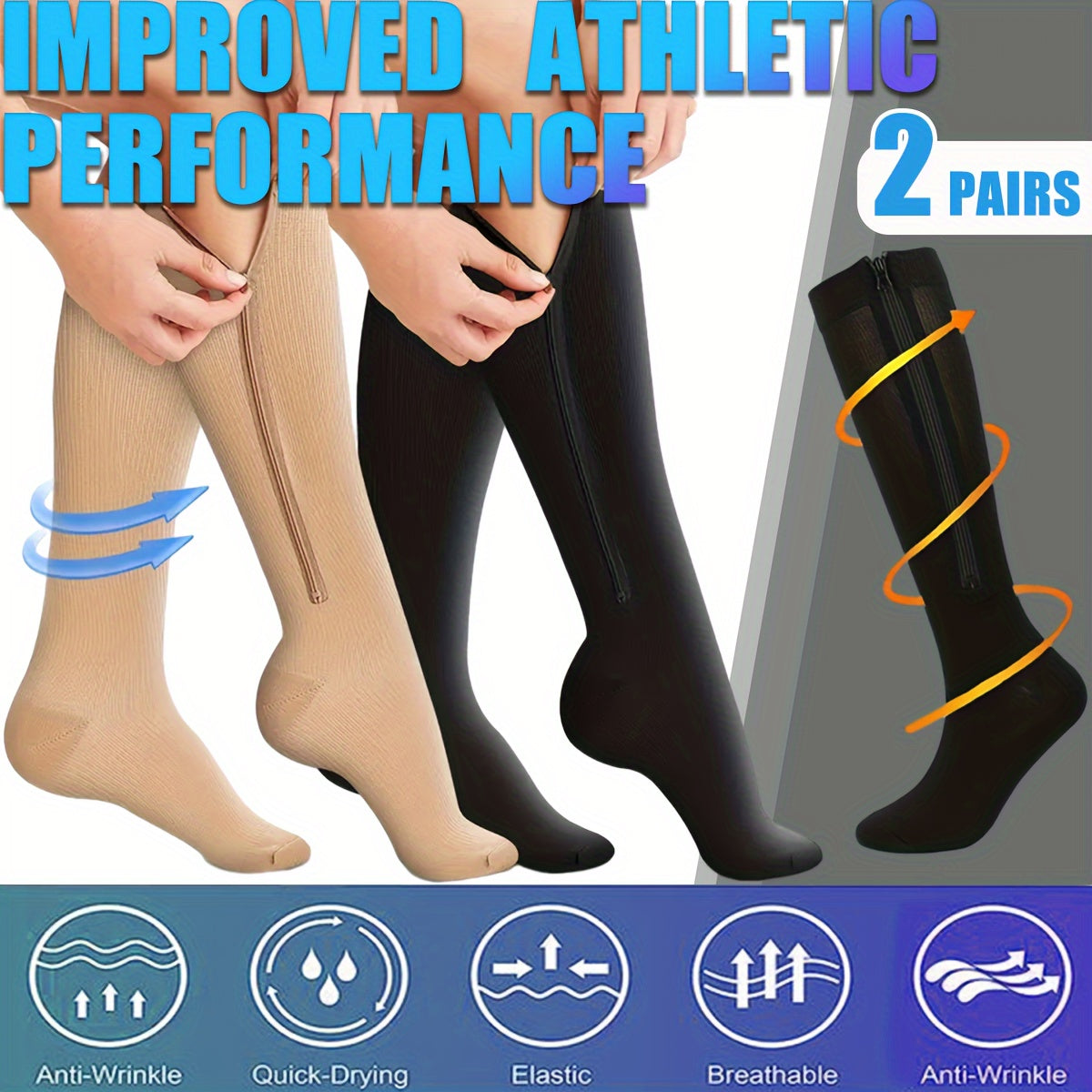 Meia de Alta Compressão Anti Varizes e Inchaço com Zíper