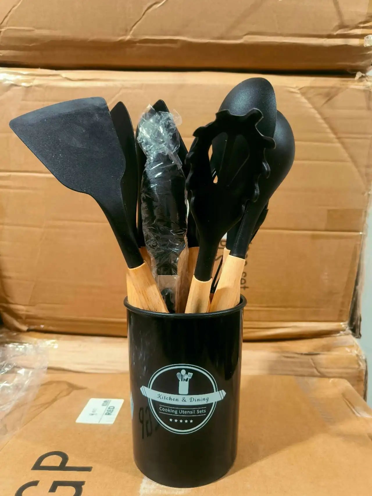 Kit Com 12 Peças De Cozinha Antiaderentes De Silicone E Cabo De Madeira