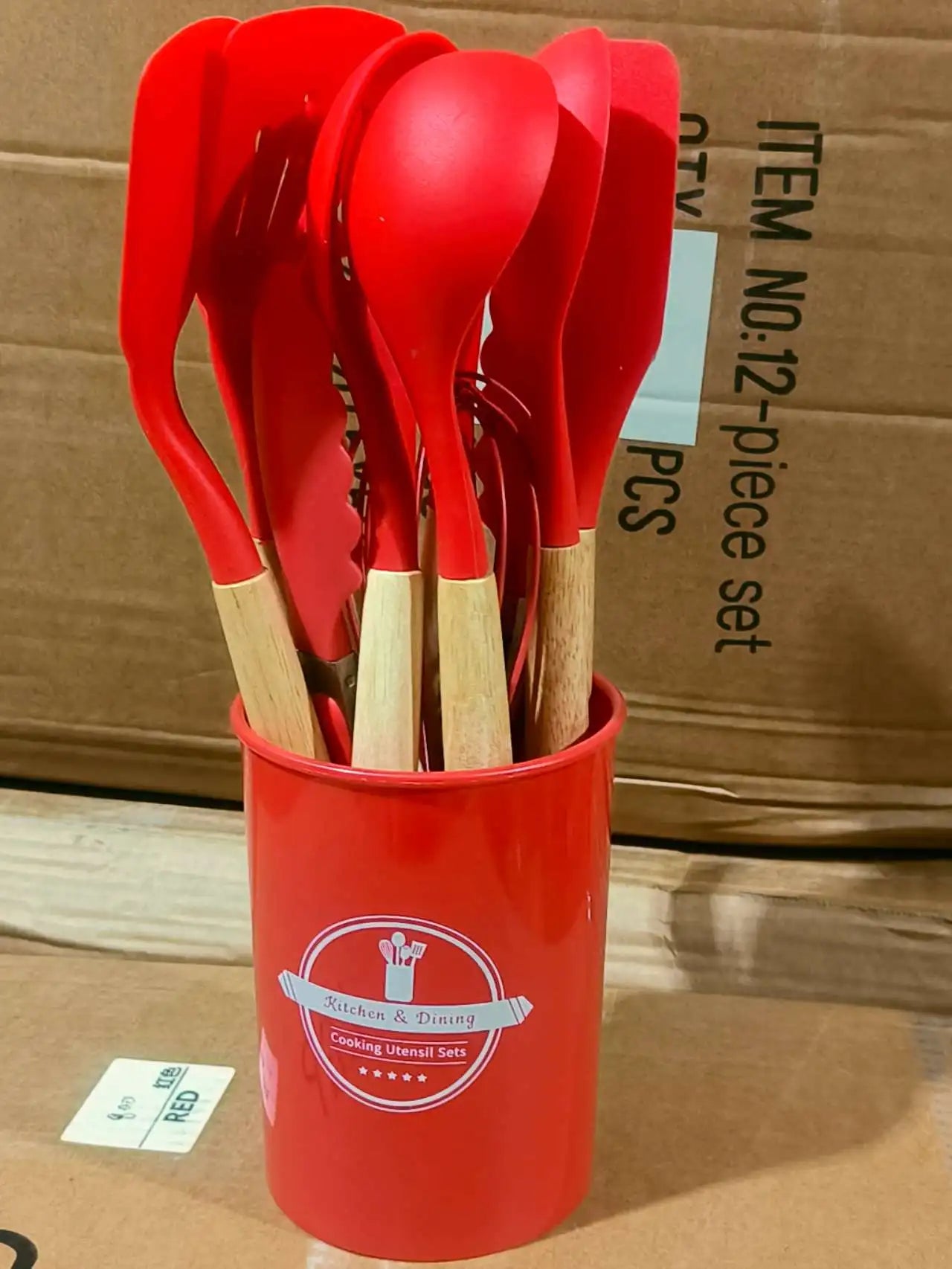 Kit Com 12 Peças De Cozinha Antiaderentes De Silicone E Cabo De Madeira