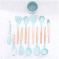 Kit Com 12 Peças De Cozinha Antiaderentes De Silicone E Cabo De Madeira