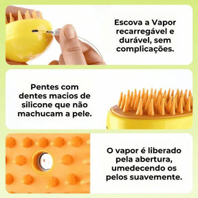 Escova a Vapor Recarregável 3 em 1 para Gatos – Limpeza Profunda e Conforto em Um Só Produto