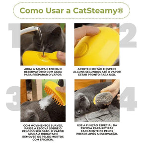Escova a Vapor Recarregável 3 em 1 para Gatos – Limpeza Profunda e Conforto em Um Só Produto