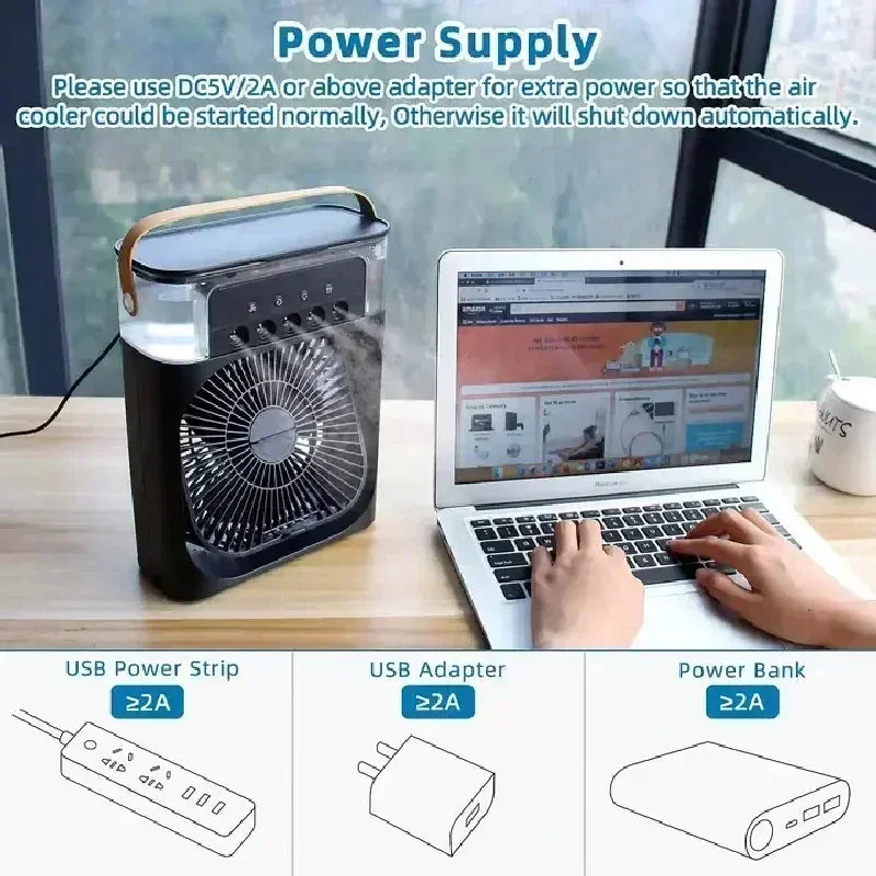 Ventilador Portátil com Iluminação Umidificador Climatizador