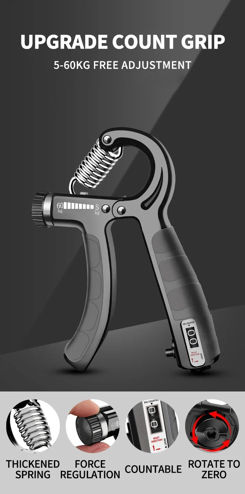 Flexor Force - Antebraços Fortes e Grandes Hand Grip Resistente e Regulável 10 a 60kg