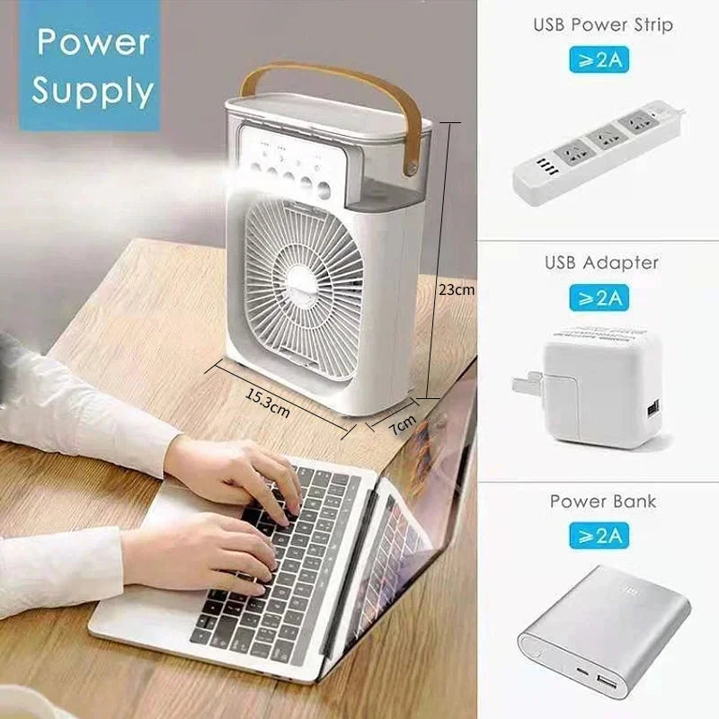 Ventilador Portátil com Iluminação Umidificador Climatizador