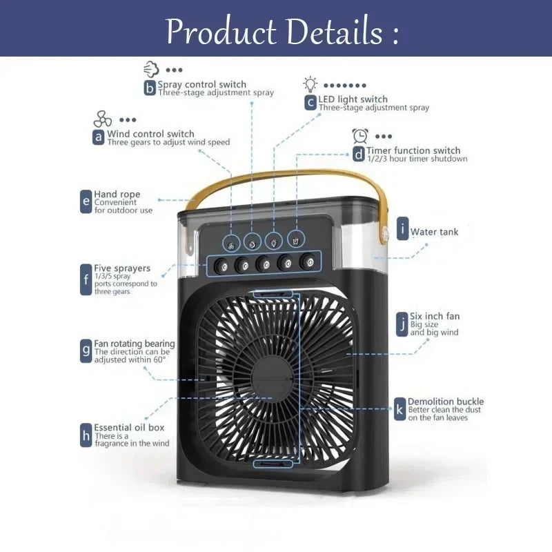 Ventilador Portátil com Iluminação Umidificador Climatizador
