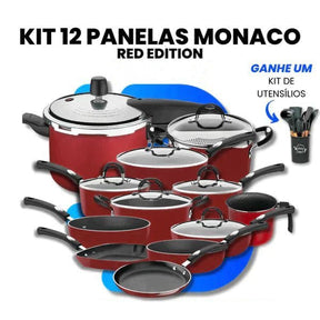Jogo de Panelas Antiaderente 12 Panelas Monaco Red Edition + BRINDE